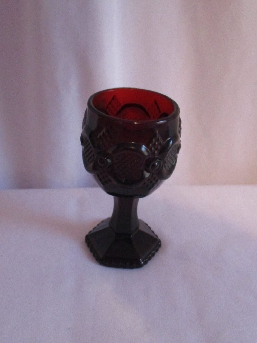 Vintage Avon Cape Cod Ruby Red Goblet Pressed Glass Wine Cup 1876 Collection